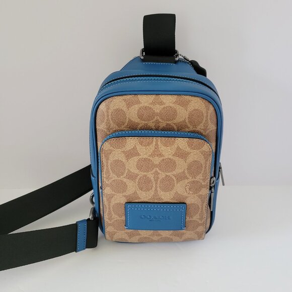 Coach CY912 Racer Sling Pack Signature Colorblock Messenger Bag Tan Pacifi - Picture 2 of 7